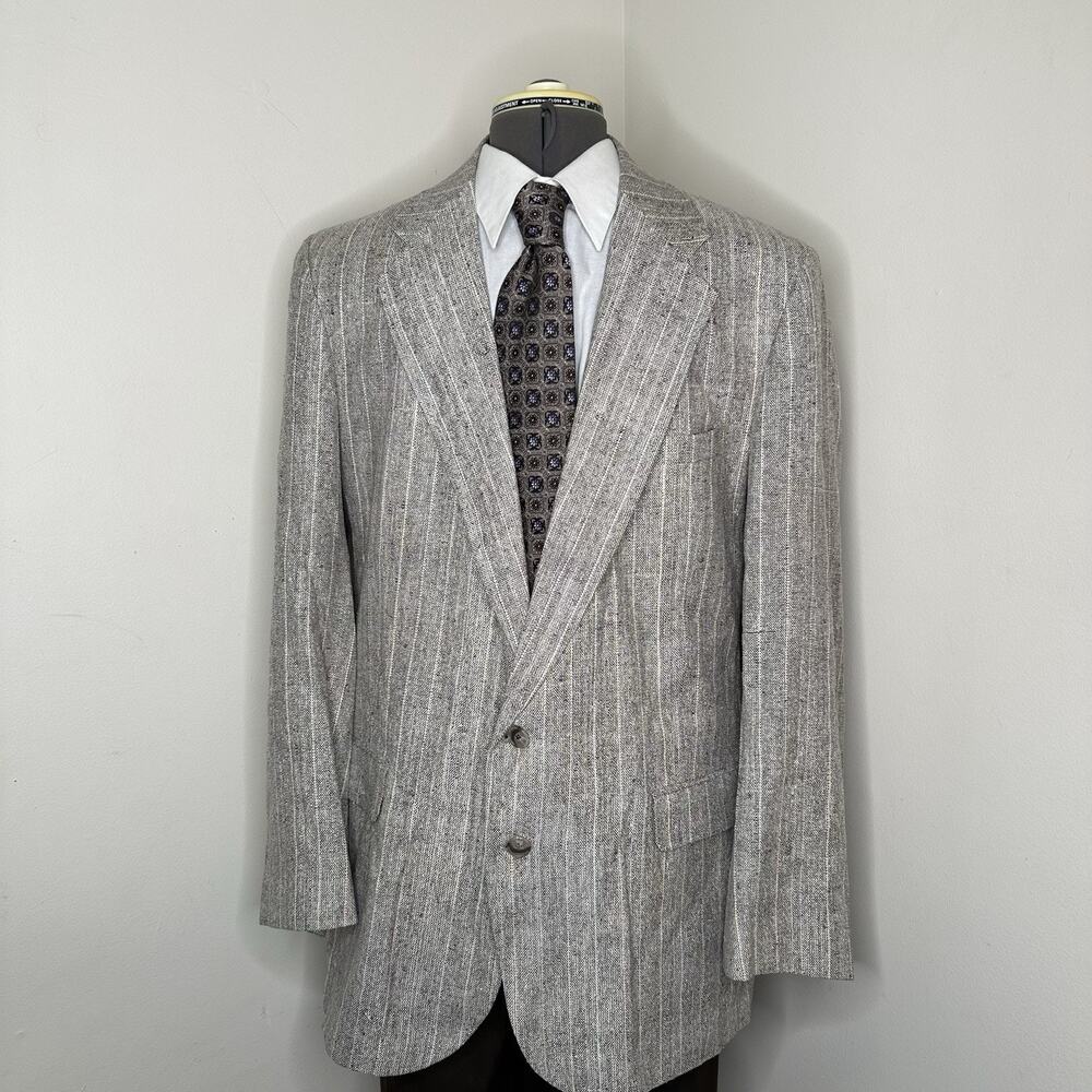 Mens 44L Blazer Silk Gray Striped 2 Button 2XL 48" Sport Coat Suit Jacket USA